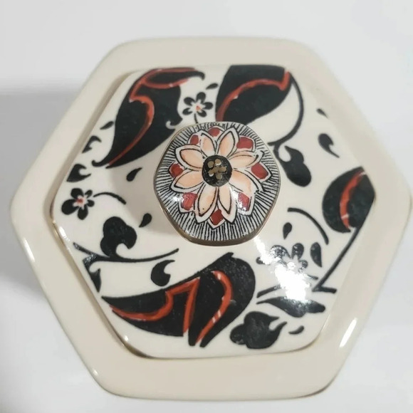 VTG  Masons Ironstone hexagon Lidded Jar With Applique Pattern,Multi-colored. - Picture 5 of 10